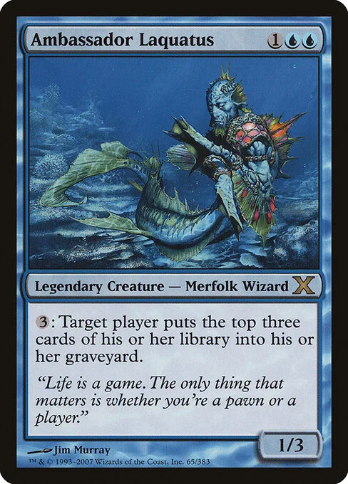 Ambassador Laquatus, carta Magic di tipo Legendary Creature — Merfolk Wizard illustrata da Jim Murray