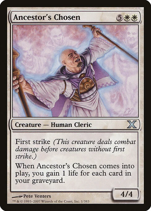 Ancestor's Chosen, carta Magic di tipo Creature — Human Cleric illustrata da Pete Venters