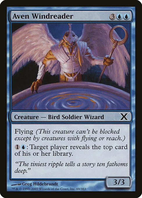 Aven Windreader, carta Magic di tipo Creature — Bird Soldier Wizard illustrata da Greg Hildebrandt