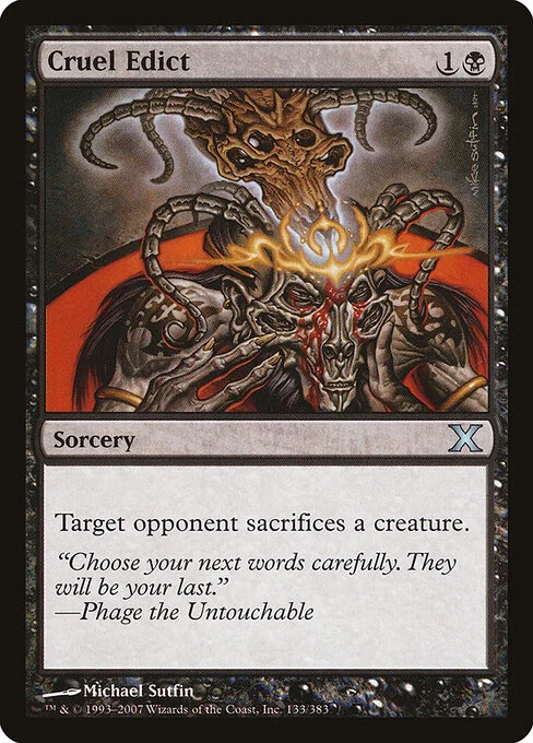 Cruel Edict, carta Magic di tipo Sorcery illustrata da Michael Sutfin