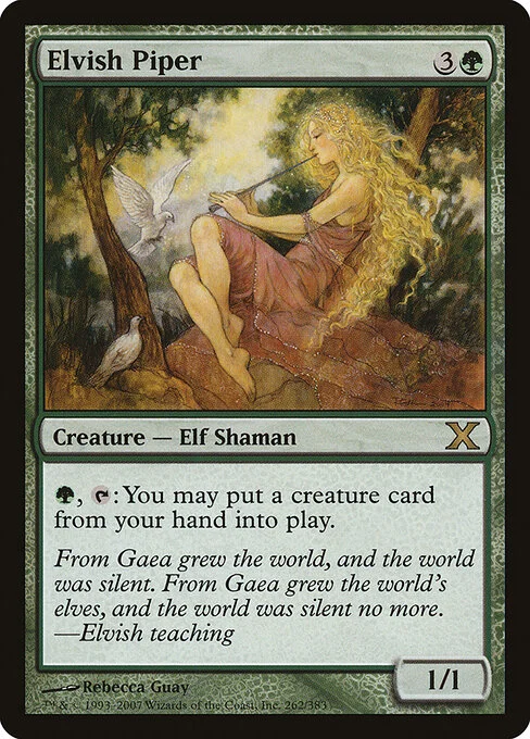 Elvish Piper, carta Magic di tipo Creature — Elf Shaman illustrata da Rebecca Guay