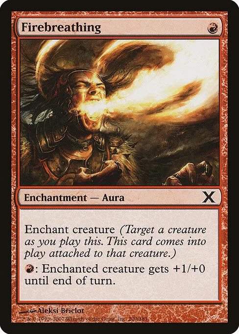 Firebreathing, carta Magic di tipo Enchantment — Aura illustrata da Aleksi Briclot
