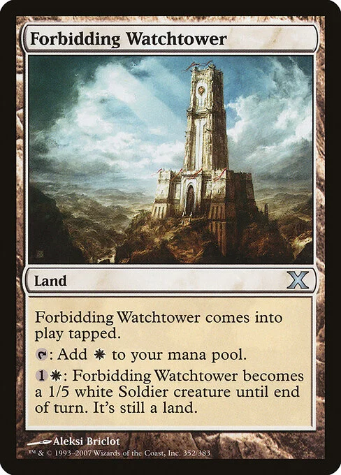 Forbidding Watchtower, carta Magic di tipo Land illustrata da Aleksi Briclot
