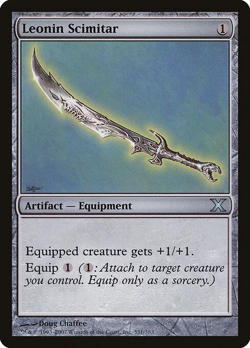 Leonin Scimitar, carta Magic di tipo Artifact — Equipment illustrata da Doug Chaffee