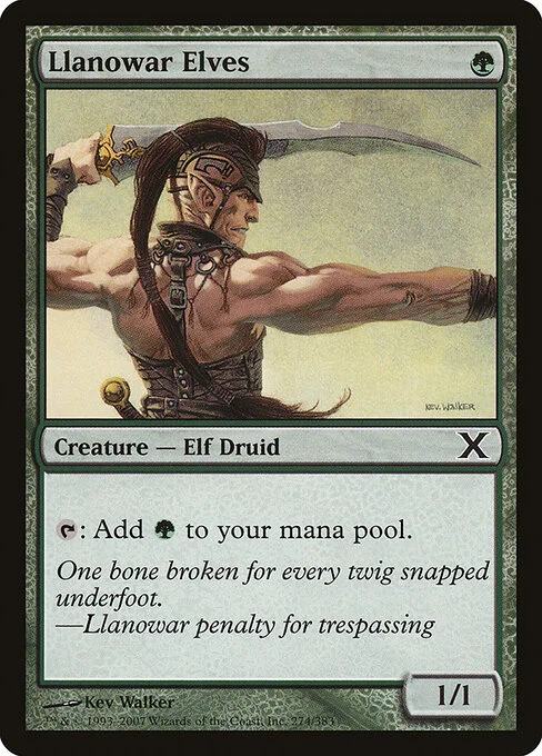 Llanowar Elves, carta Magic di tipo Creature — Elf Druid illustrata da Kev Walker