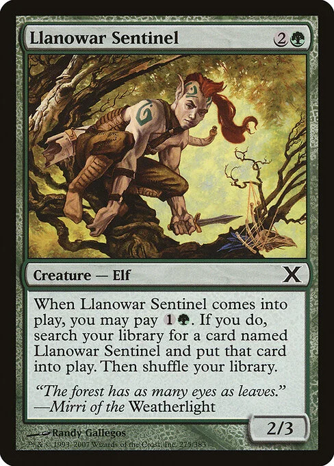Llanowar Sentinel, carta Magic di tipo Creature — Elf illustrata da Randy Gallegos