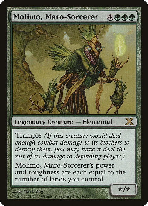 Molimo, Maro-Sorcerer, carta Magic di tipo Legendary Creature — Elemental Sorcerer illustrata da Mark Zug