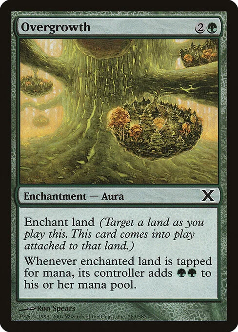 Overgrowth, carta Magic di tipo Enchantment — Aura illustrata da Ron Spears