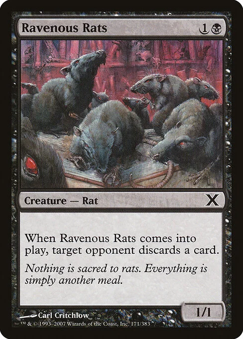 Ravenous Rats, carta Magic di tipo Creature — Rat illustrata da Carl Critchlow
