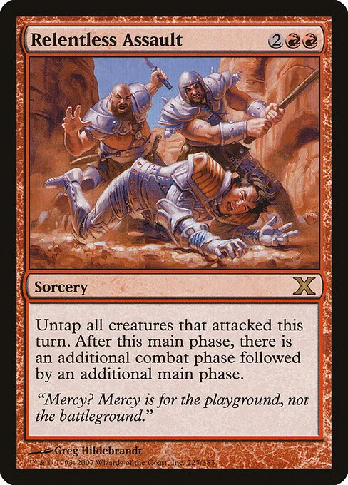 Relentless Assault, carta Magic di tipo Sorcery illustrata da Greg Hildebrandt