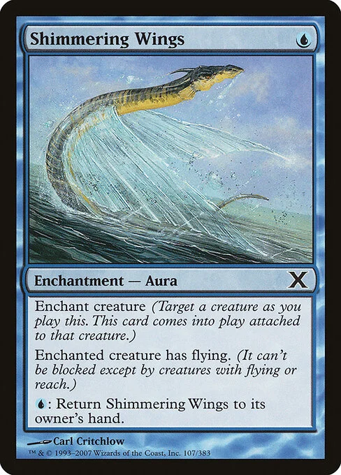Shimmering Wings, carta Magic di tipo Enchantment — Aura illustrata da Carl Critchlow