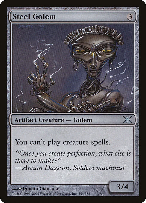 Steel Golem, carta Magic di tipo Artifact Creature — Golem illustrata da Donato Giancola