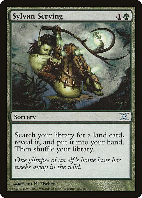 Sylvan Scrying, carta Magic di tipo Sorcery illustrata da Scott M. Fischer