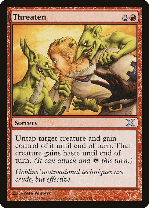Threaten, carta Magic di tipo Sorcery illustrata da Pete Venters