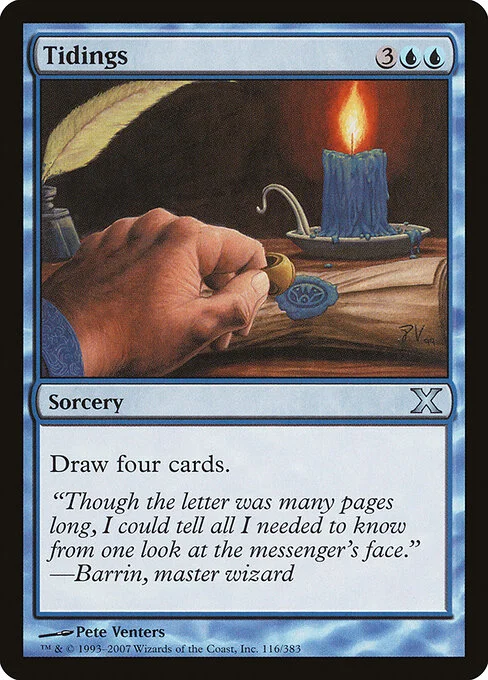 Tidings, carta Magic di tipo Sorcery illustrata da Pete Venters