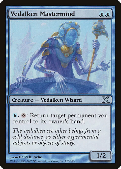 Vedalken Mastermind, carta Magic di tipo Creature — Vedalken Wizard illustrata da Darrell Riche