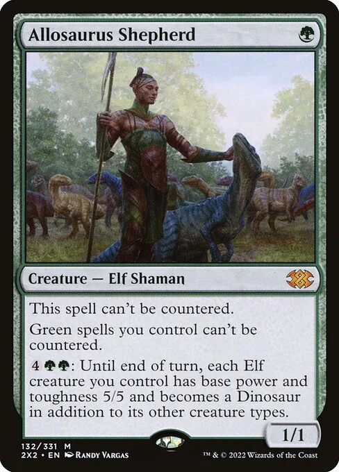 Allosaurus Shepherd, carta Magic di tipo Creature — Elf Shaman illustrata da Randy Vargas