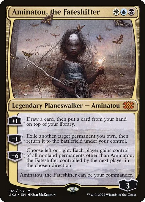 Aminatou, the Fateshifter, carta Magic di tipo Legendary Planeswalker — Aminatou illustrata da Seb McKinnon