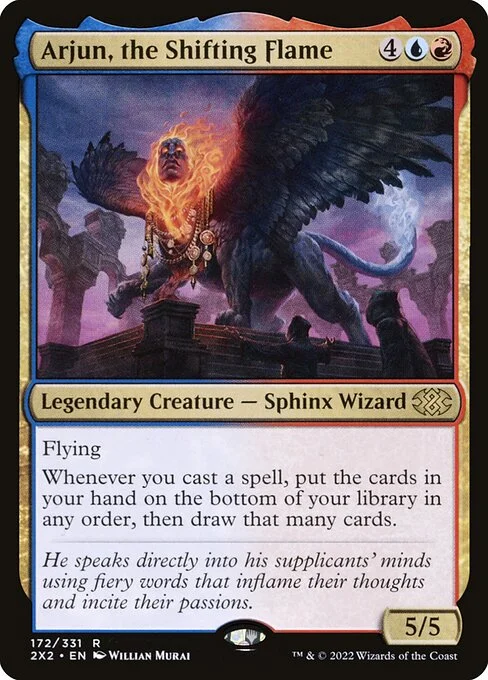Arjun, the Shifting Flame, carta Magic di tipo Legendary Creature — Sphinx Wizard illustrata da Willian Murai