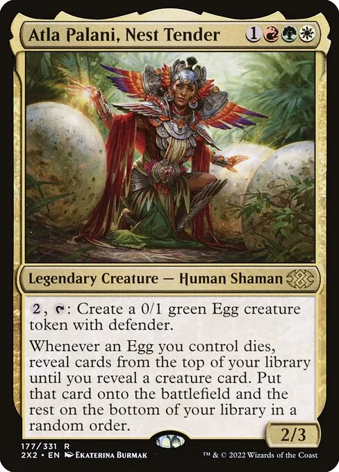 Atla Palani, Nest Tender, carta Magic di tipo Legendary Creature — Human Shaman illustrata da Ekaterina Burmak