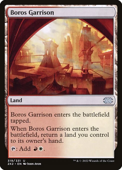 Boros Garrison, carta Magic di tipo Land illustrata da John Avon