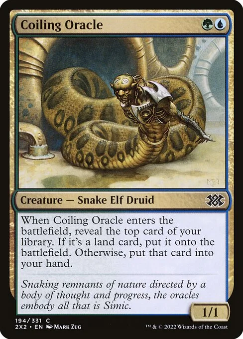 Coiling Oracle, carta Magic di tipo Creature — Snake Elf Druid illustrata da Mark Zug