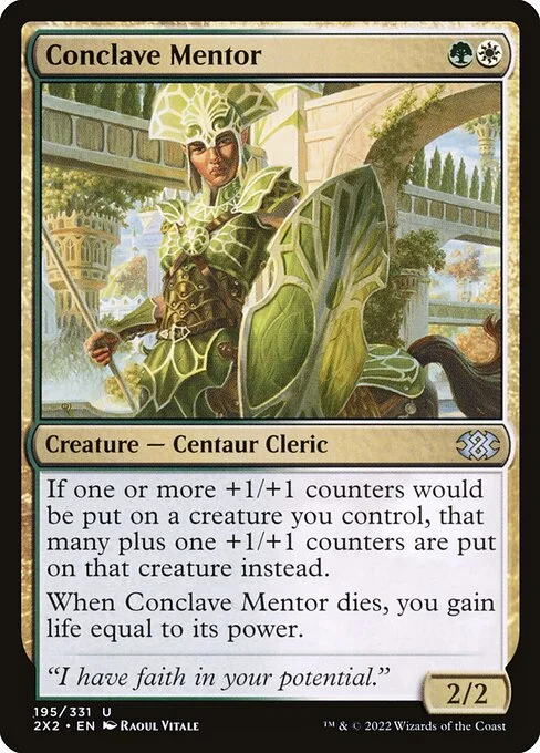 Conclave Mentor, carta Magic di tipo Creature — Centaur Cleric illustrata da Raoul Vitale