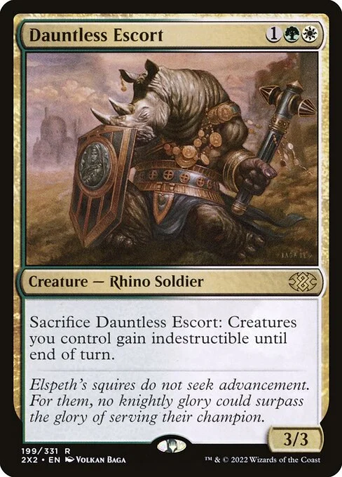 Dauntless Escort, carta Magic di tipo Creature — Rhino Soldier illustrata da Volkan Baǵa