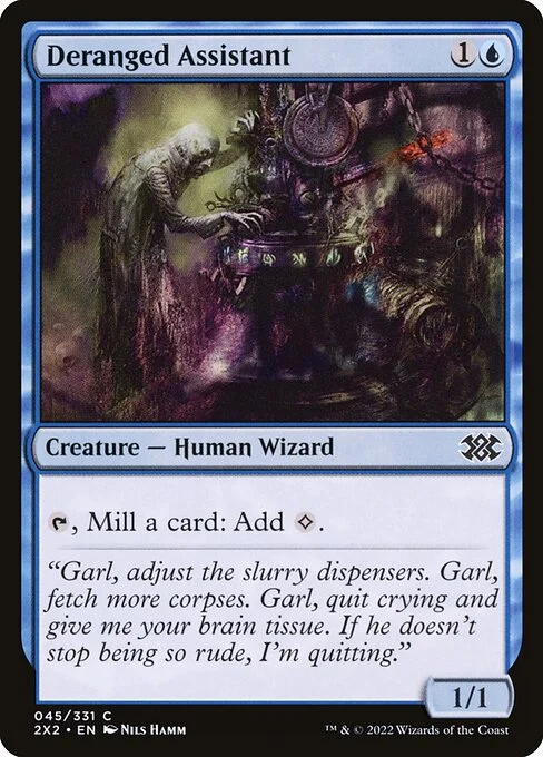 Deranged Assistant, carta Magic di tipo Creature — Human Wizard illustrata da Nils Hamm