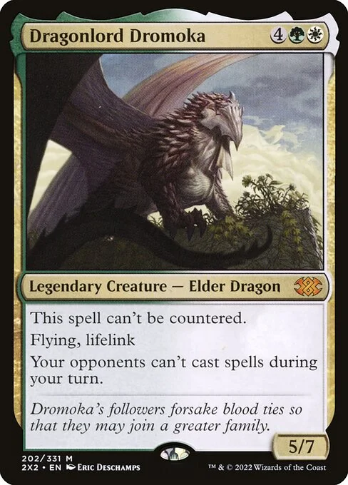 Dragonlord Dromoka, carta Magic di tipo Legendary Creature — Elder Dragon illustrata da Eric Deschamps