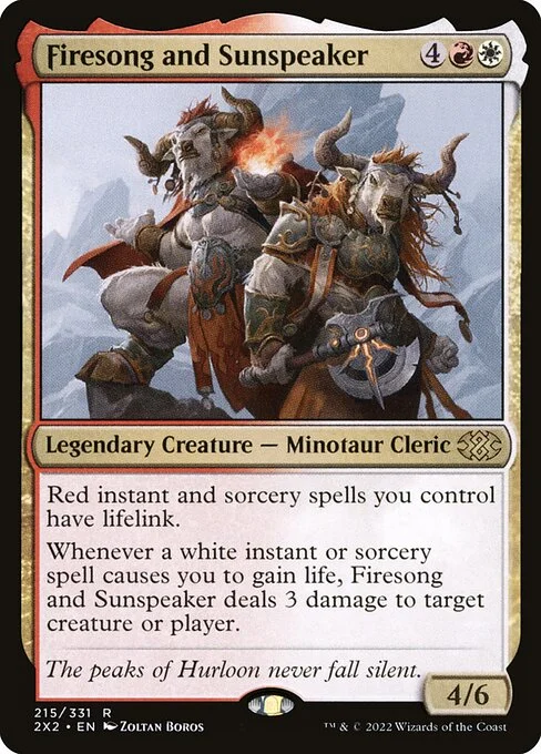 Firesong and Sunspeaker, carta Magic di tipo Legendary Creature — Minotaur Cleric illustrata da Zoltan Boros