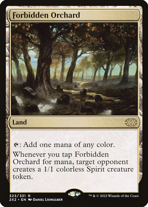 Forbidden Orchard, carta Magic di tipo Land illustrata da Daniel Ljunggren