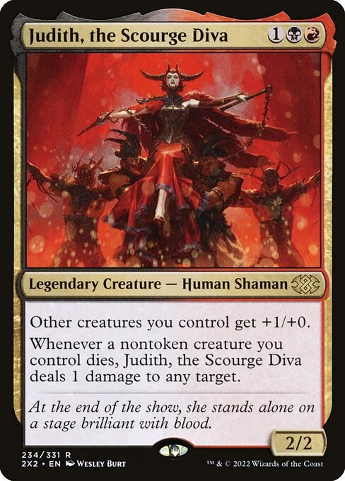 Judith, the Scourge Diva, carta Magic di tipo Legendary Creature — Human Shaman illustrata da Wesley Burt
