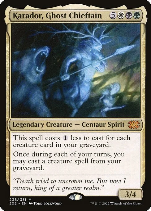 Karador, Ghost Chieftain, carta Magic di tipo Legendary Creature — Centaur Spirit illustrata da Todd Lockwood