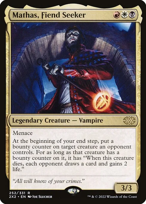 Mathas, Fiend Seeker, carta Magic di tipo Legendary Creature — Vampire illustrata da Joe Slucher