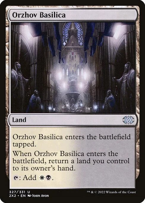 Orzhov Basilica, carta Magic di tipo Land illustrata da John Avon