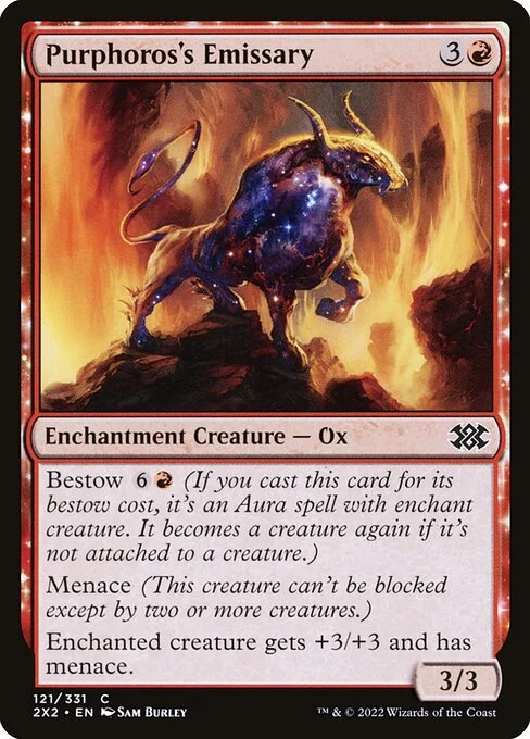 Purphoros's Emissary, carta Magic di tipo Enchantment Creature — Ox illustrata da Sam Burley