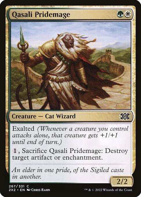 Qasali Pridemage, carta Magic di tipo Creature — Cat Wizard illustrata da Chris Rahn