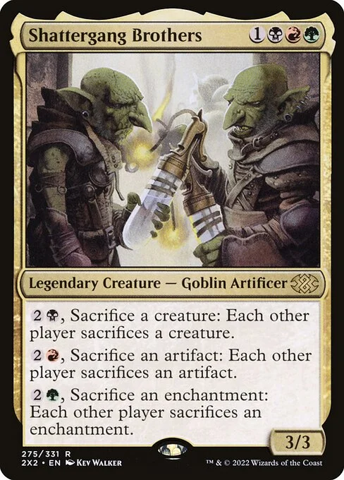 Shattergang Brothers, carta Magic di tipo Legendary Creature — Goblin Artificer illustrata da Kev Walker