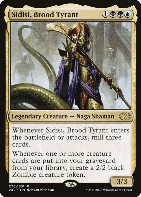 Sidisi, Brood Tyrant, carta Magic di tipo Legendary Creature — Snake Shaman illustrata da Karl Kopinski