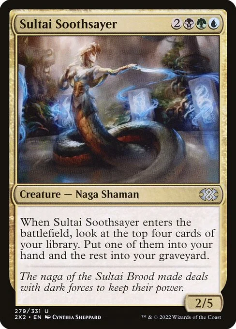 Sultai Soothsayer, carta Magic di tipo Creature — Snake Shaman illustrata da Cynthia Sheppard