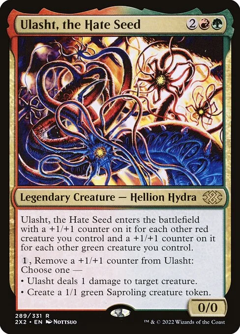 Ulasht, the Hate Seed, carta Magic di tipo Legendary Creature — Hellion Hydra illustrata da Nottsuo