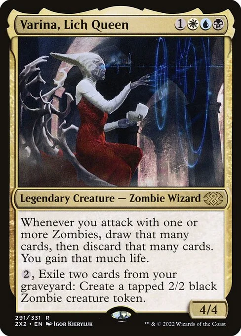 Varina, Lich Queen, carta Magic di tipo Legendary Creature — Zombie Wizard illustrata da Igor Kieryluk