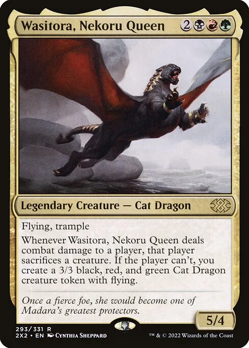 Wasitora, Nekoru Queen, carta Magic di tipo Legendary Creature — Cat Dragon illustrata da Cynthia Sheppard