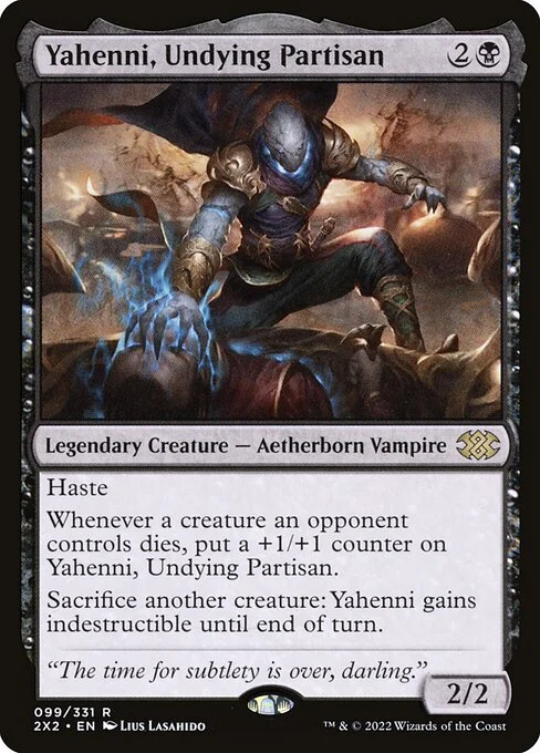 Yahenni, Undying Partisan, carta Magic di tipo Legendary Creature — Aetherborn Vampire illustrata da Lius Lasahido