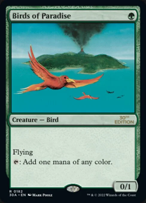 Birds of Paradise, carta Magic di tipo Creature — Bird illustrata da Mark Poole