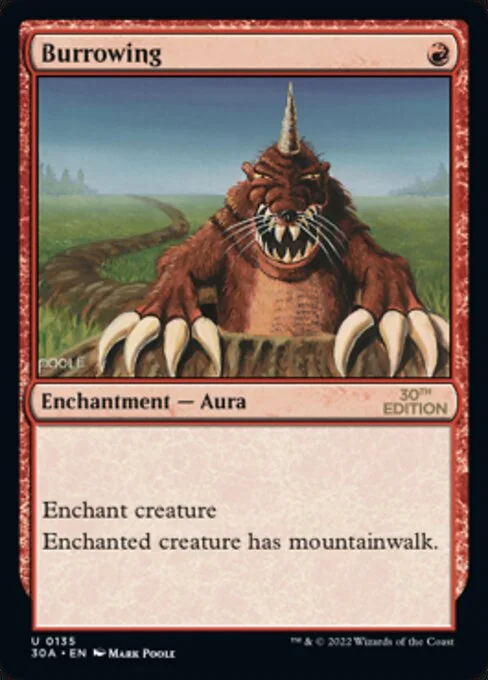 Burrowing, carta Magic di tipo Enchantment — Aura illustrata da Mark Poole