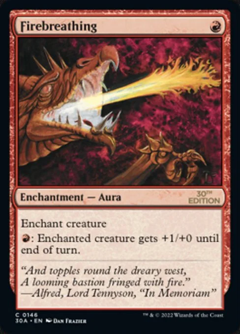 Firebreathing, carta Magic di tipo Enchantment — Aura illustrata da Dan Frazier