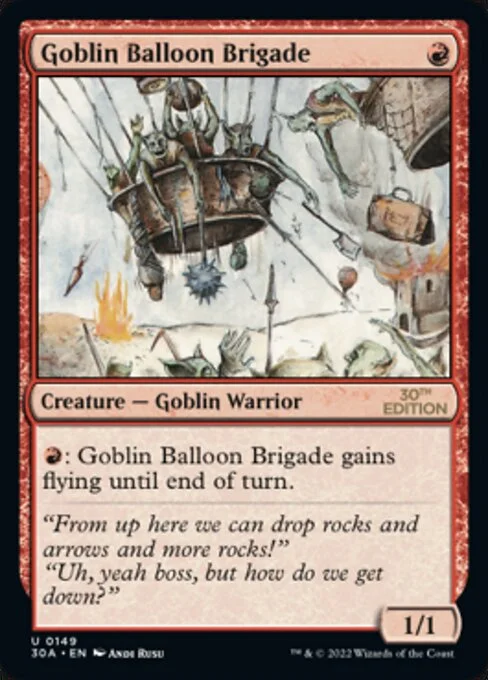 Goblin Balloon Brigade, carta Magic di tipo Creature — Goblin Warrior illustrata da Andi Rusu