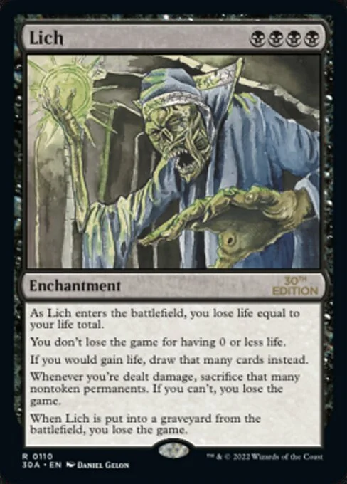 Lich, carta Magic di tipo Enchantment illustrata da Daniel Gelon